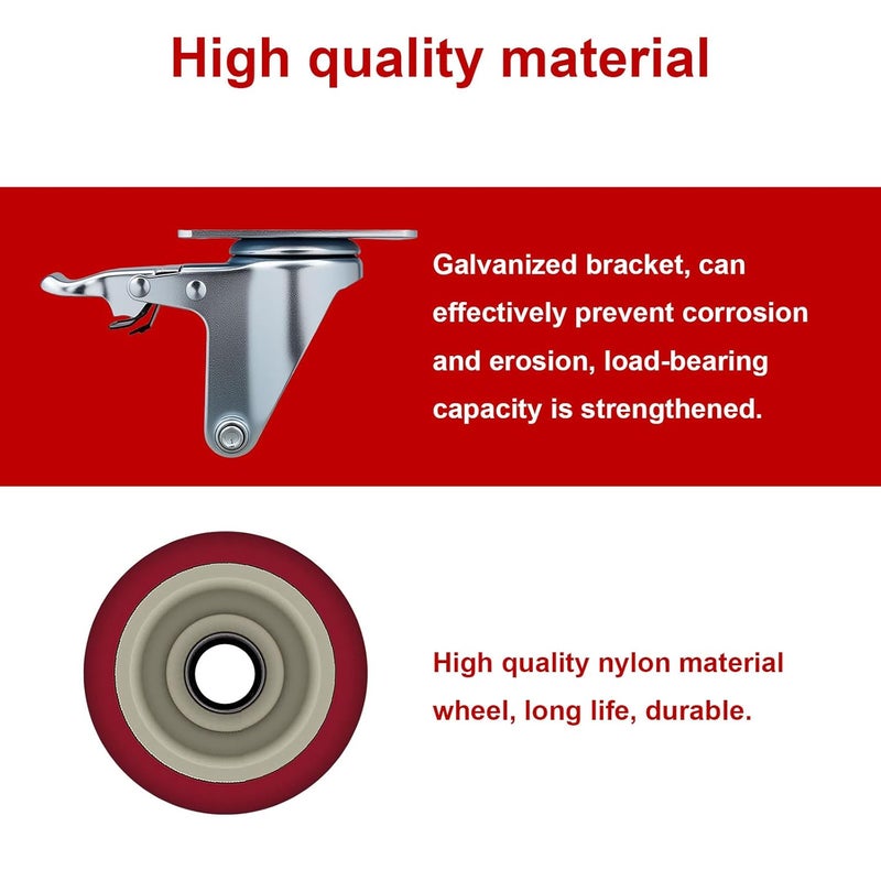 Htudcoue 6 Pcs 4 Inch Heavy Duty Casters, (6 casters Load Capacity 3300 lbs) Lockable Swivel Bearing Caster with Brakes for Workbenches, Shelves, Carts, Etc. - Image 5